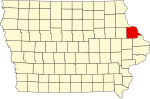 Map of Iowa highlighting Dubuque County